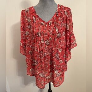 Style & Co Red Blouse with V-Neck and 3/4 Sleeves Size M